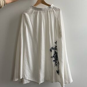 White Linen Skirt with Blue Floral Design